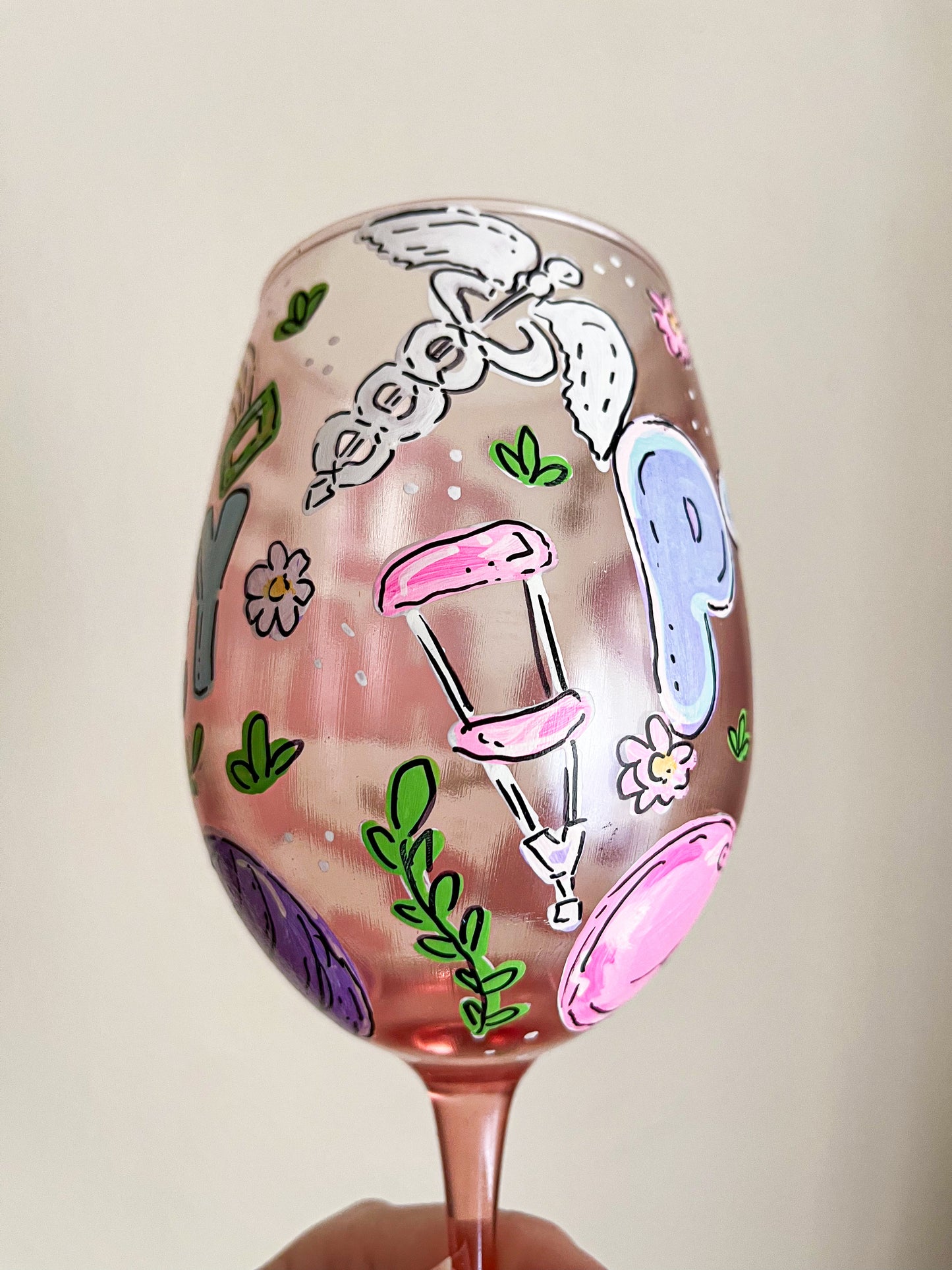 Custom Hand Painted Wine Glass - Hand Wash Only