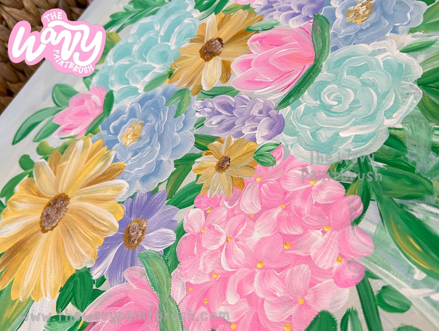 Ready to Ship - Pastel Floral on Gallery Wrapped 24”x24” Canvas