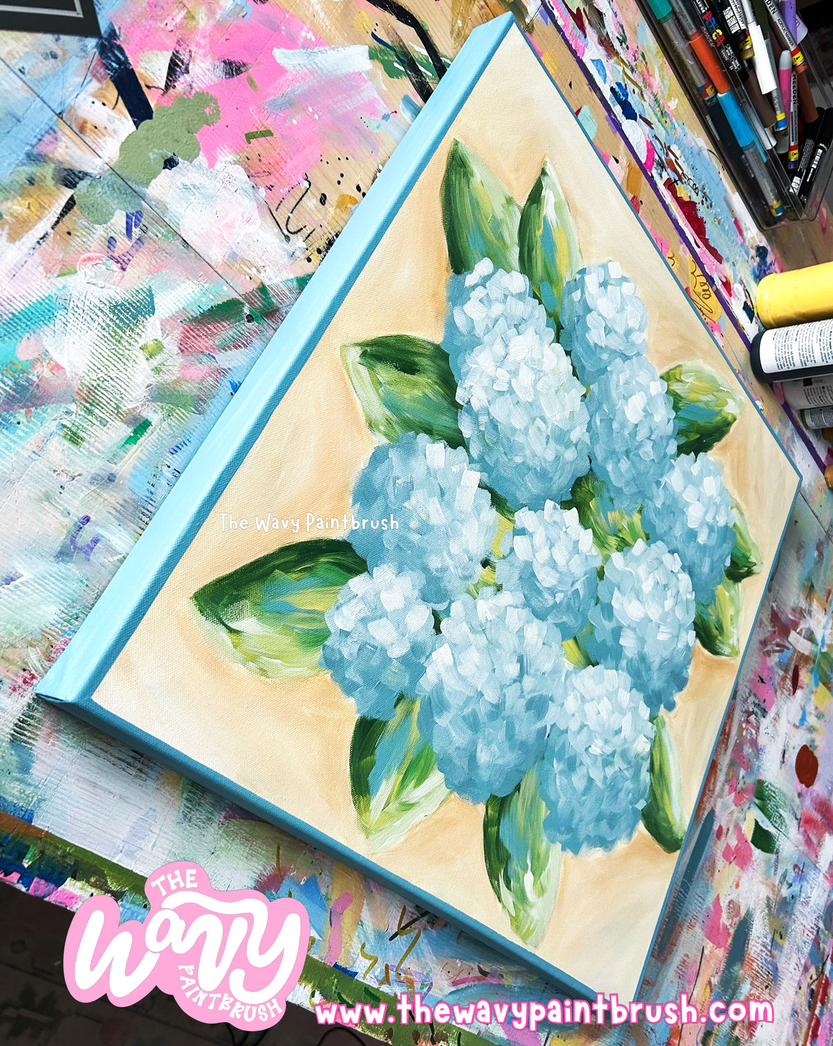 Abstract Hydrangeas on a Gallery Wrapped 20”x20” Canvas