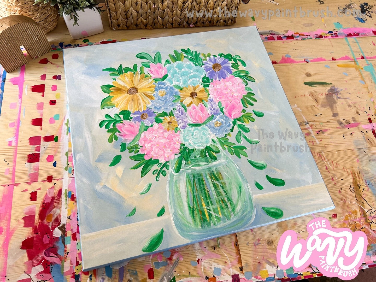 Ready to Ship - Pastel Floral on Gallery Wrapped 24”x24” Canvas