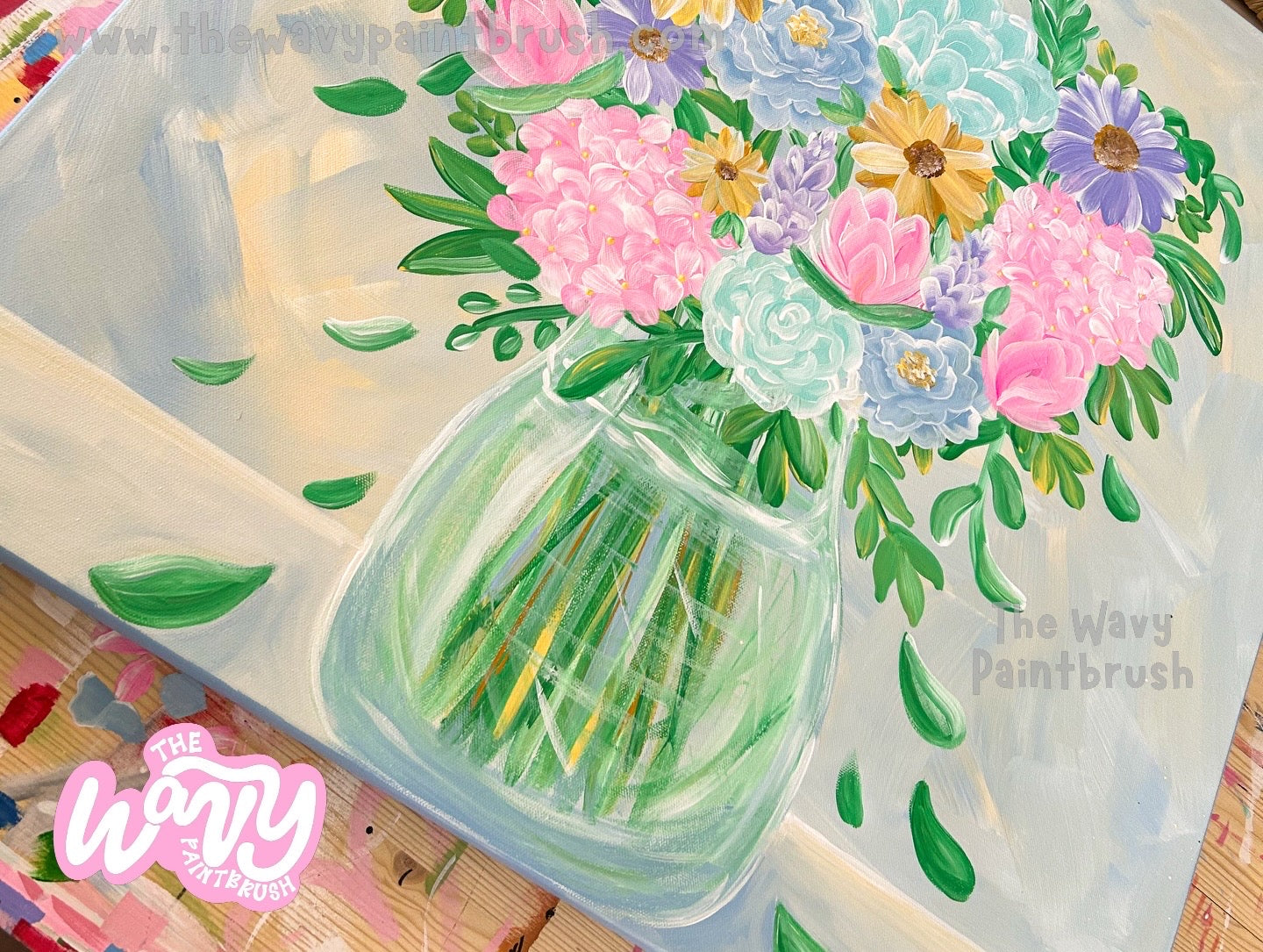 Ready to Ship - Pastel Floral on Gallery Wrapped 24”x24” Canvas