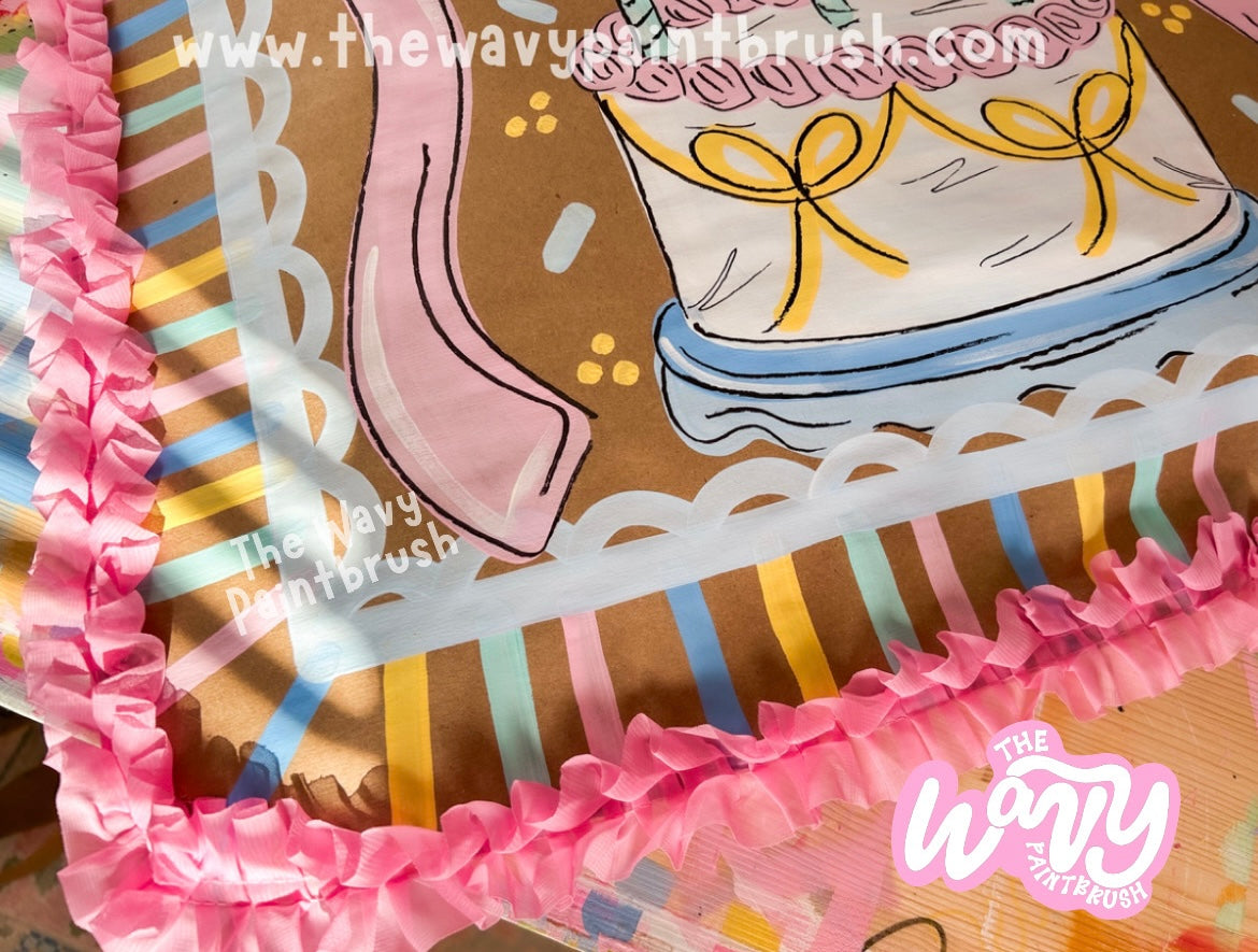 READY TO SHIP • PopOut 3D Sign w/ Ribbon Hanger + Ruffled Edge - Birthday