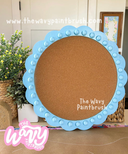 Custom - Light Blue Circle Cork Board w/ hand beaded trim