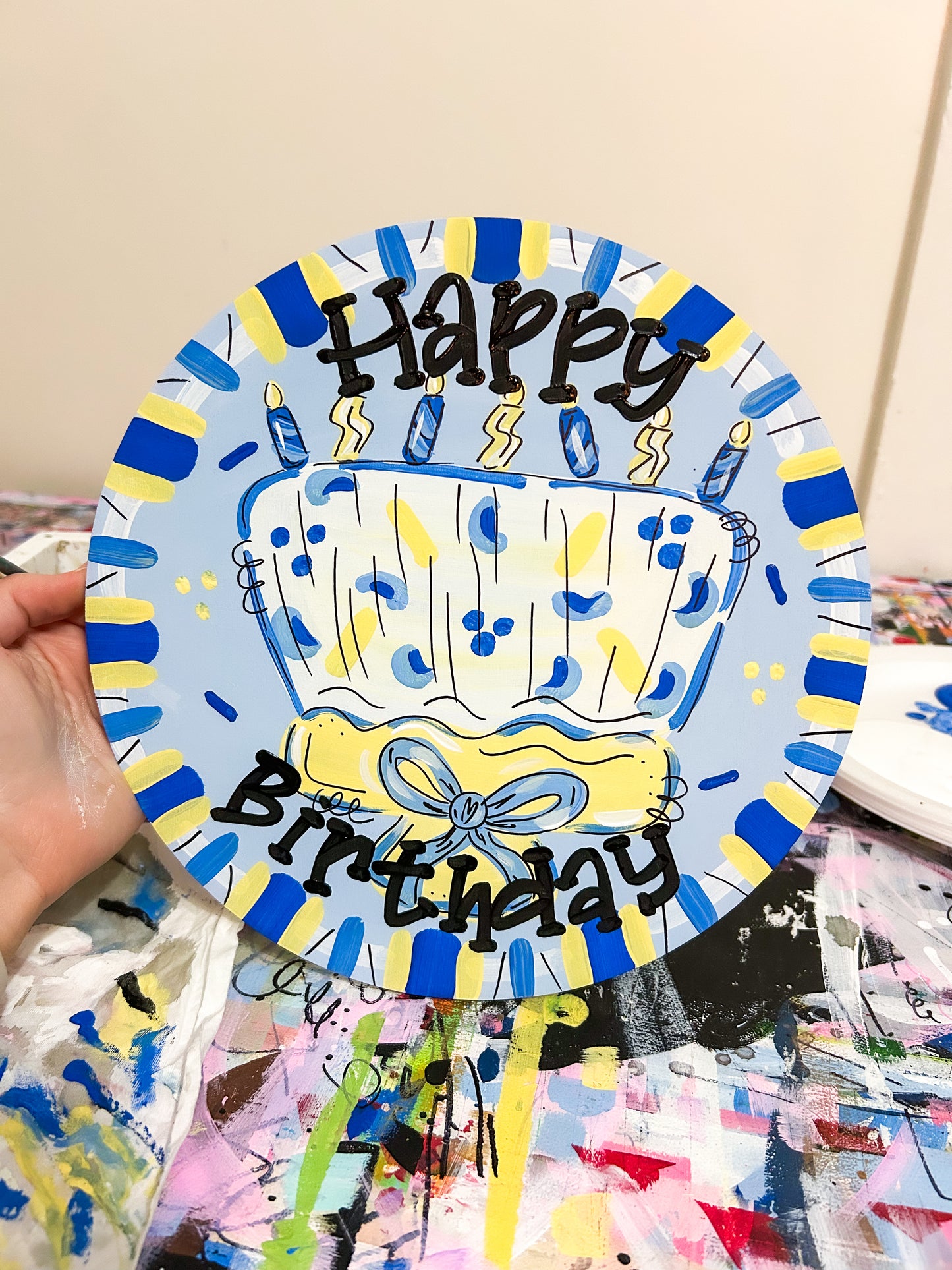 Customizable Wooden Sign – Hand-painted Circle for Any Party or Theme