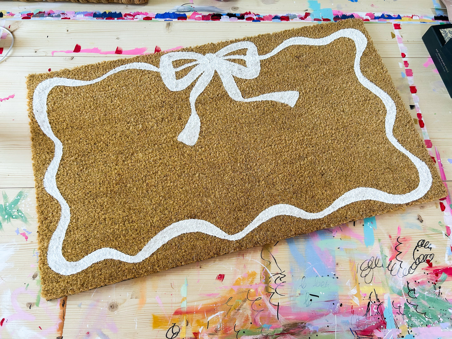Hand Painted White Bow Doormat - Custom