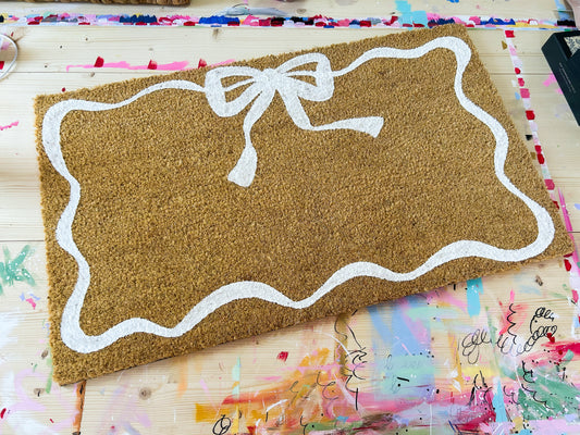 Hand Painted White Bow Doormat - Custom