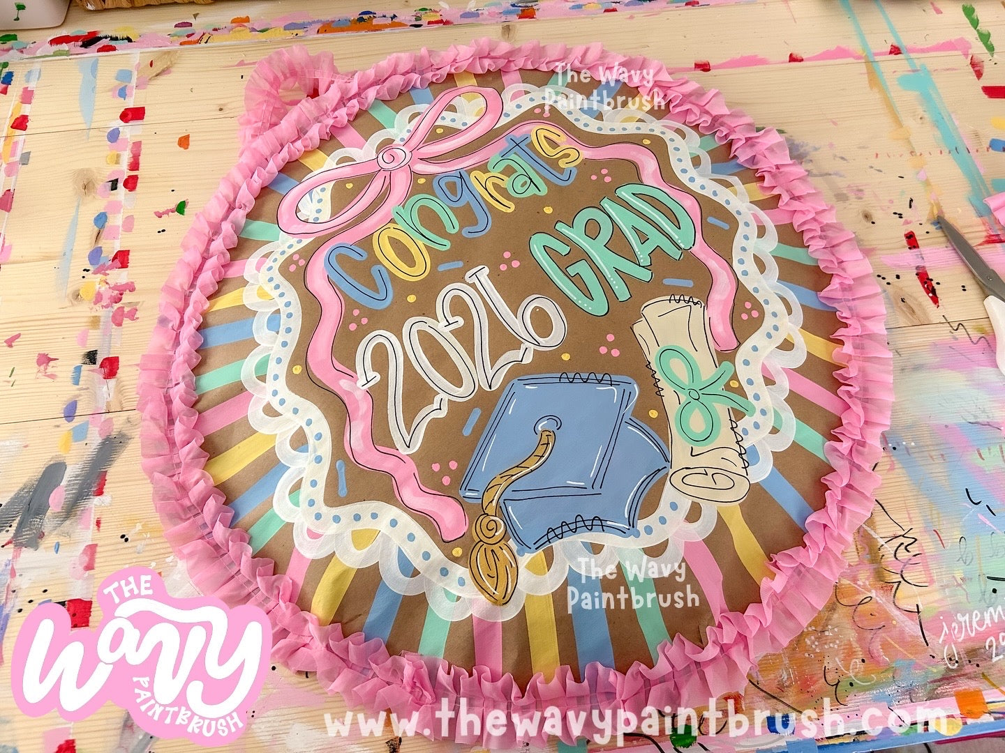 READY TO SHIP • PopOut 3D Sign w/ Ribbon Hanger + Ruffled Edge - Graduation