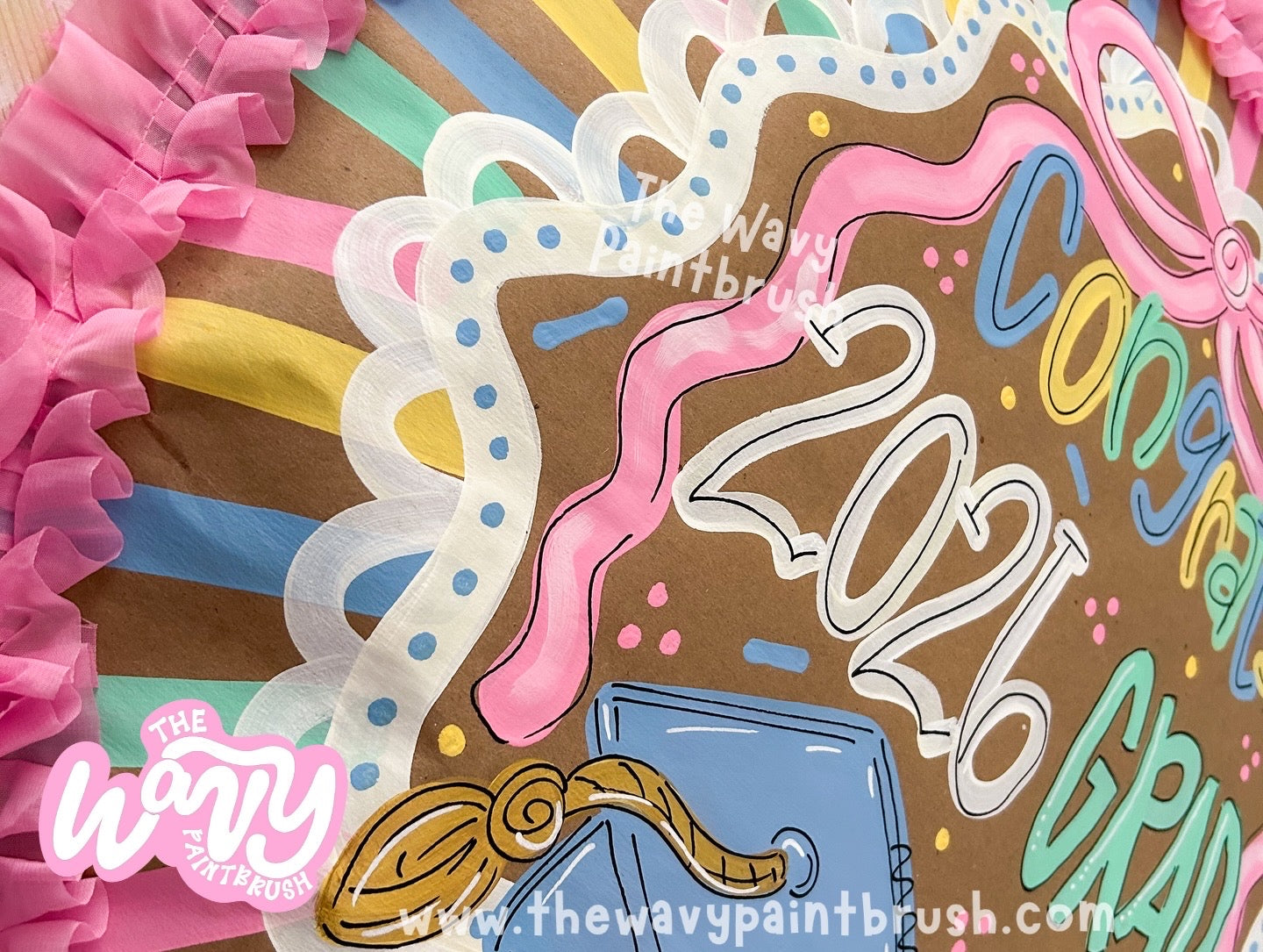 READY TO SHIP • PopOut 3D Sign w/ Ribbon Hanger + Ruffled Edge - Graduation