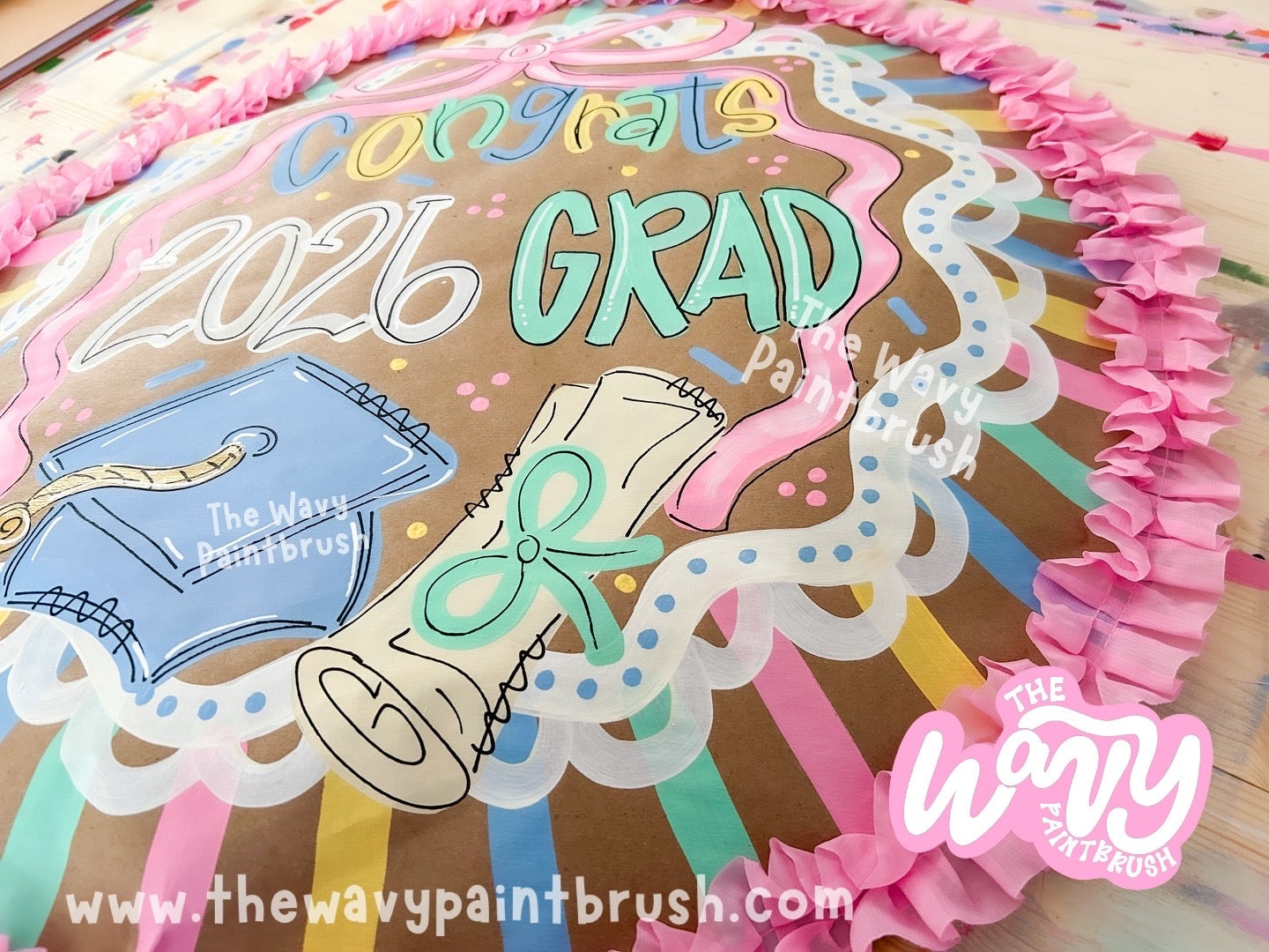 READY TO SHIP • PopOut 3D Sign w/ Ribbon Hanger + Ruffled Edge - Graduation