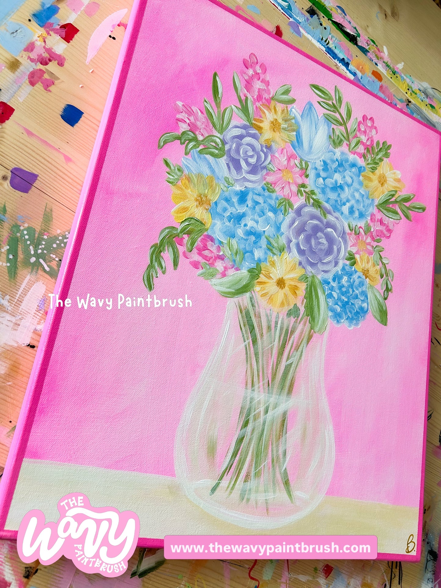Ready to Ship - Pink Floral on a Gallery Wrapped 16”x20” Canvas