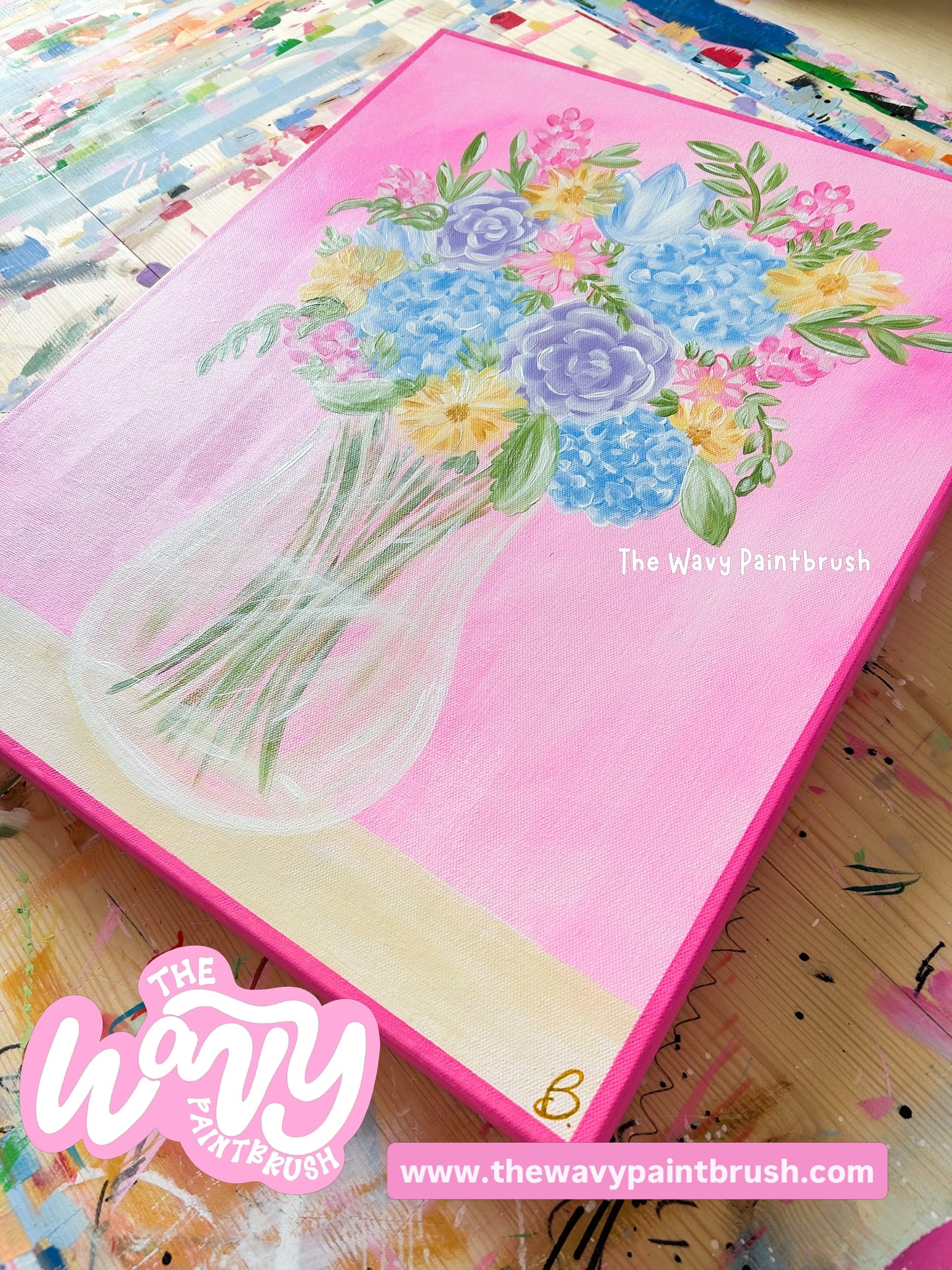 Ready to Ship - Pink Floral on a Gallery Wrapped 16”x20” Canvas