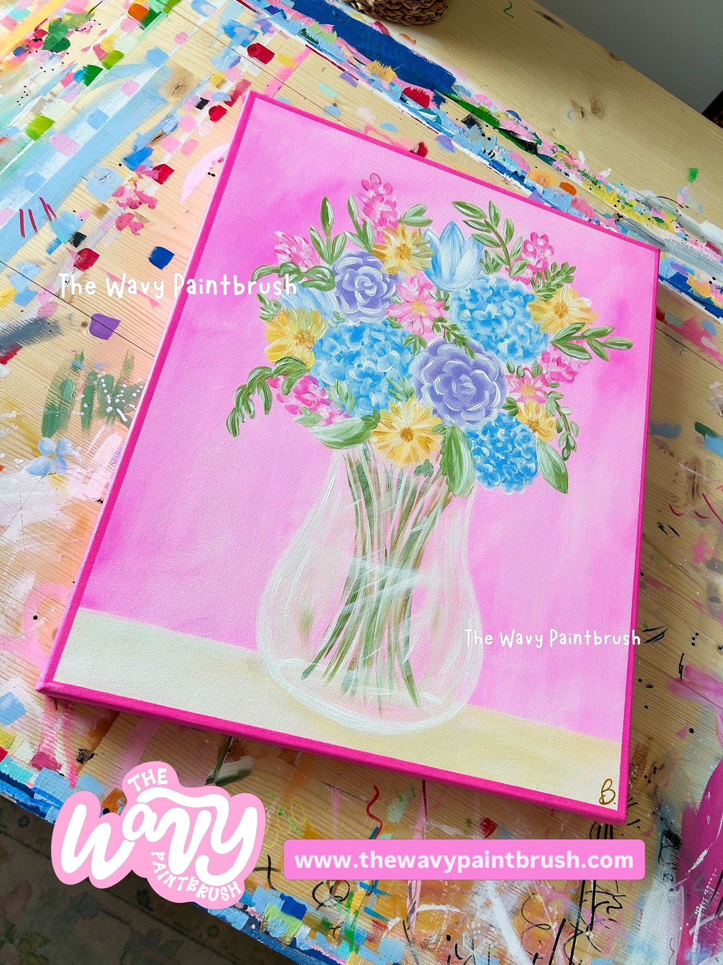 Ready to Ship - Pink Floral on a Gallery Wrapped 16”x20” Canvas